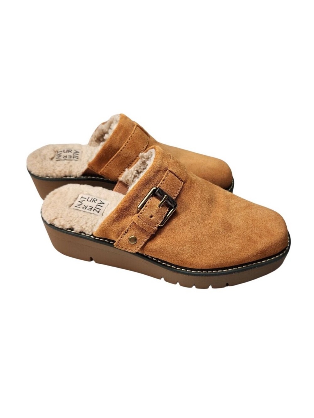 Naturalizer Tan Suede Faux-Fur Lined Clog Mules